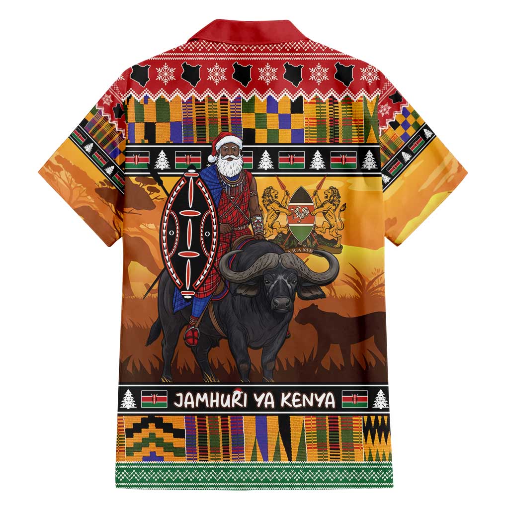 Kenya Safari Christmas Hawaiian Shirt Black Santa Riding Cape Buffalo - Heri ya Krismasi - Wonder Print Shop