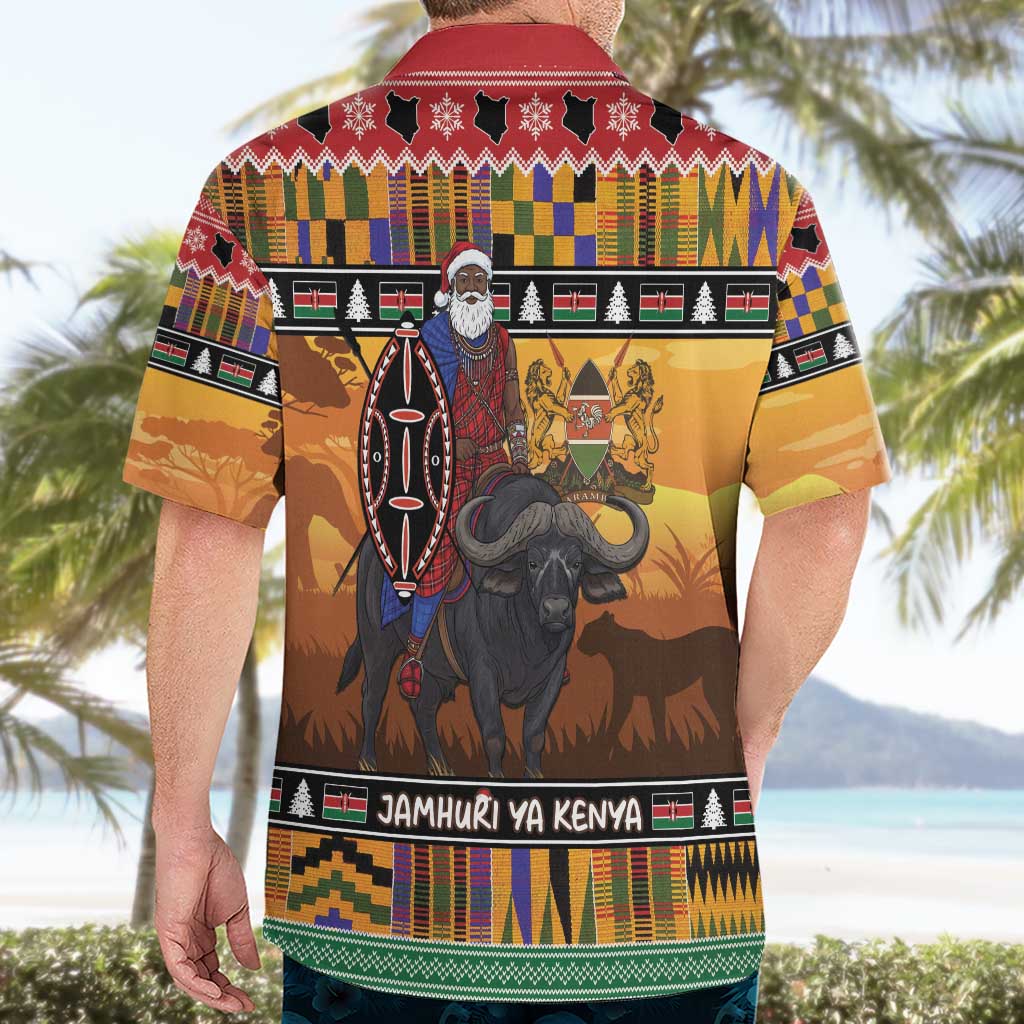 Kenya Safari Christmas Hawaiian Shirt Black Santa Riding Cape Buffalo - Heri ya Krismasi - Wonder Print Shop