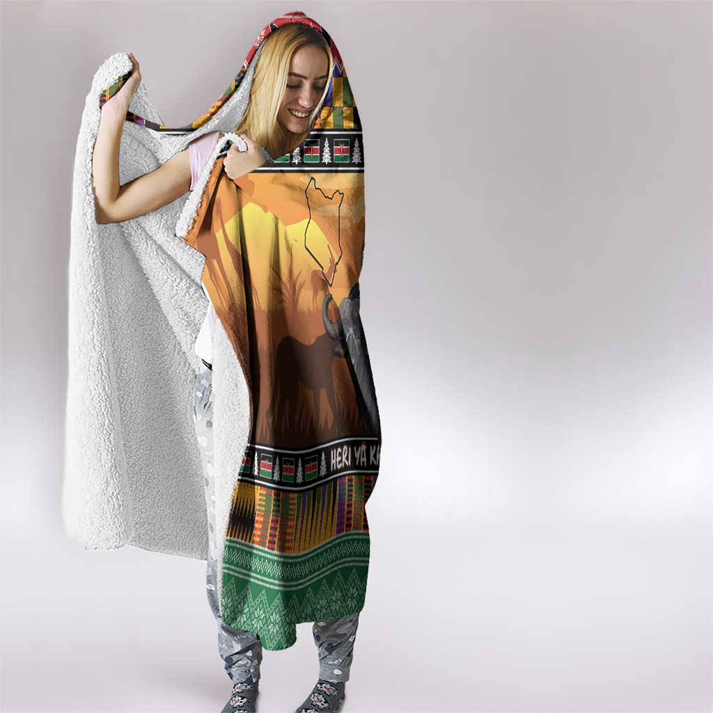 Kenya Safari Christmas Hooded Blanket Black Santa Riding Cape Buffalo - Heri ya Krismasi - Wonder Print Shop