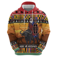 Kenya Safari Christmas Hoodie Black Santa Riding Cape Buffalo - Heri ya Krismasi - Wonder Print Shop