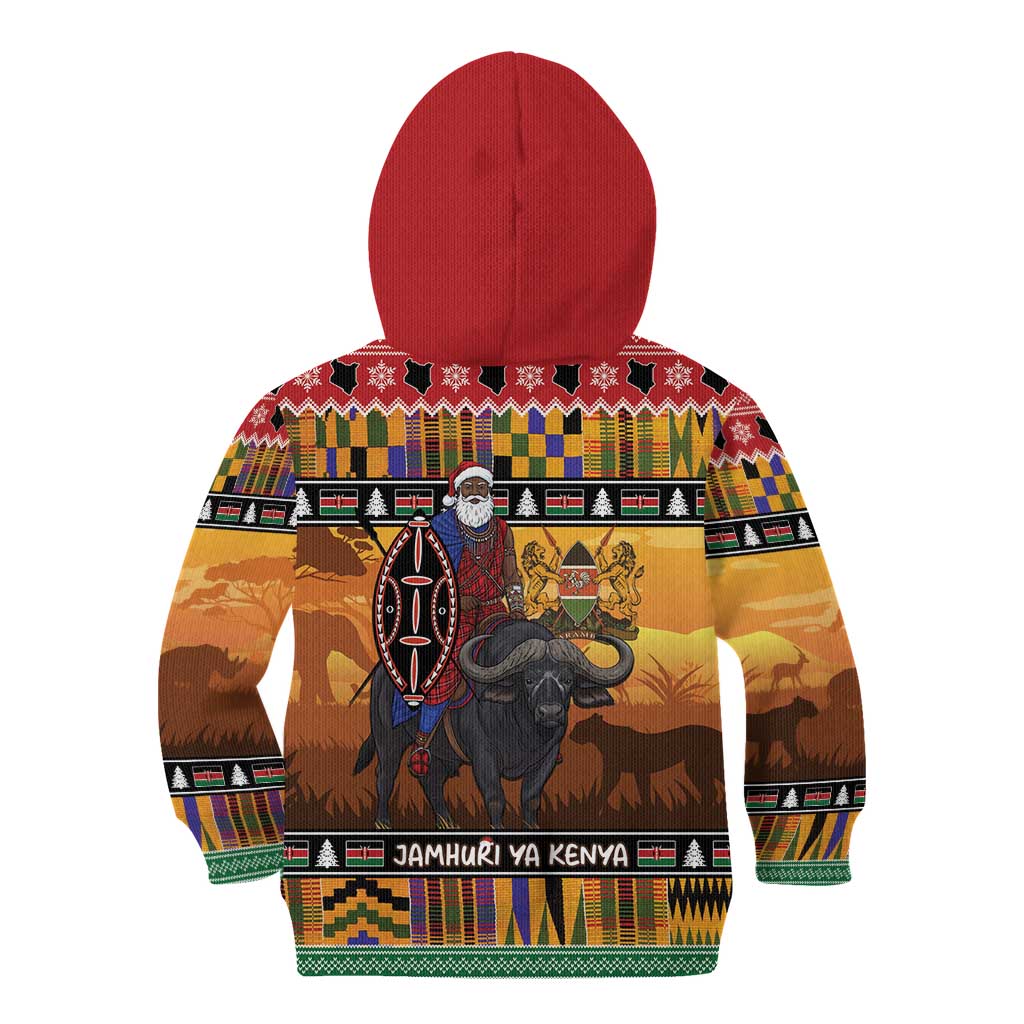 Kenya Safari Christmas Kid Hoodie Black Santa Riding Cape Buffalo - Heri ya Krismasi - Wonder Print Shop
