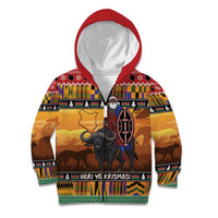 Kenya Safari Christmas Kid Hoodie Black Santa Riding Cape Buffalo - Heri ya Krismasi - Wonder Print Shop