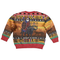 Kenya Safari Christmas Kid Ugly Christmas Sweater Black Santa Riding Cape Buffalo - Heri ya Krismasi - Wonder Print Shop