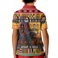 Kenya Safari Christmas Kid Polo Shirt Black Santa Riding Cape Buffalo - Heri ya Krismasi - Wonder Print Shop