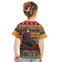 Kenya Safari Christmas Kid T Shirt Black Santa Riding Cape Buffalo - Heri ya Krismasi - Wonder Print Shop