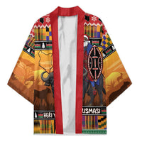 Kenya Safari Christmas Kimono Black Santa Riding Cape Buffalo - Heri ya Krismasi - Wonder Print Shop