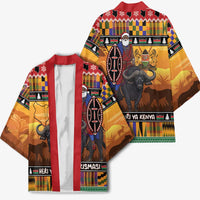 Kenya Safari Christmas Kimono Black Santa Riding Cape Buffalo - Heri ya Krismasi - Wonder Print Shop