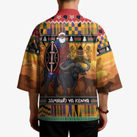 Kenya Safari Christmas Kimono Black Santa Riding Cape Buffalo - Heri ya Krismasi - Wonder Print Shop