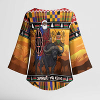 Kenya Safari Christmas Kimono Sleeve Blouse Black Santa Riding Cape Buffalo - Heri ya Krismasi - Wonder Print Shop