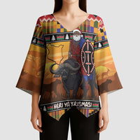 Kenya Safari Christmas Kimono Sleeve Blouse Black Santa Riding Cape Buffalo - Heri ya Krismasi - Wonder Print Shop