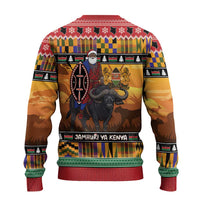 Kenya Safari Christmas Ugly Christmas Sweater Black Santa Riding Cape Buffalo - Heri ya Krismasi - Wonder Print Shop