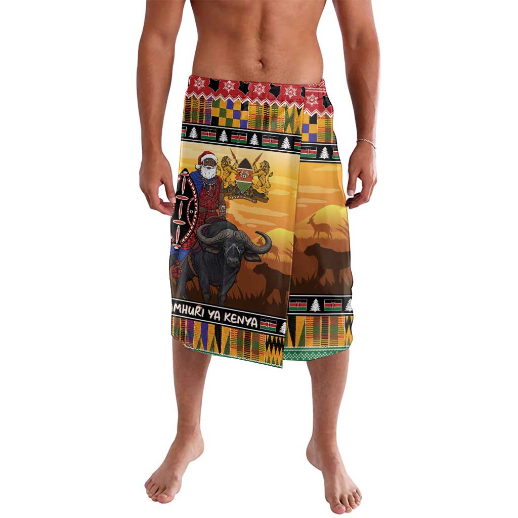 Kenya Safari Christmas Lavalava Black Santa Riding Cape Buffalo - Heri ya Krismasi - Wonder Print Shop