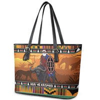 Kenya Safari Christmas Leather Tote Bag Black Santa Riding Cape Buffalo - Heri ya Krismasi - Wonder Print Shop
