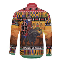 Kenya Safari Christmas Long Sleeve Button Shirt Black Santa Riding Cape Buffalo - Heri ya Krismasi - Wonder Print Shop