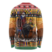 Kenya Safari Christmas Long Sleeve Shirt Black Santa Riding Cape Buffalo - Heri ya Krismasi - Wonder Print Shop