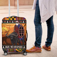 Kenya Safari Christmas Luggage Cover Black Santa Riding Cape Buffalo - Heri ya Krismasi - Wonder Print Shop
