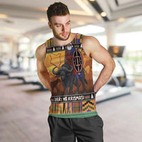 Kenya Safari Christmas Men Tank Top Black Santa Riding Cape Buffalo - Heri ya Krismasi - Wonder Print Shop