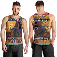 Kenya Safari Christmas Men Tank Top Black Santa Riding Cape Buffalo - Heri ya Krismasi - Wonder Print Shop