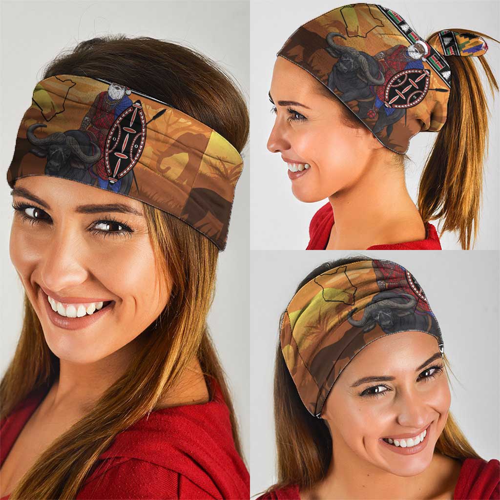 Kenya Safari Christmas Neck Gaiter Black Santa Riding Cape Buffalo - Heri ya Krismasi - Wonder Print Shop