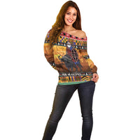 Kenya Safari Christmas Off Shoulder Sweater Black Santa Riding Cape Buffalo - Heri ya Krismasi - Wonder Print Shop