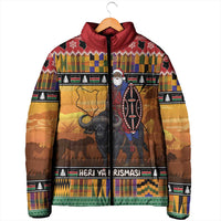 Kenya Safari Christmas Padded Jacket Black Santa Riding Cape Buffalo - Heri ya Krismasi - Wonder Print Shop