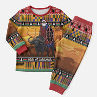 Kenya Safari Christmas Pajama Set Black Santa Riding Cape Buffalo - Heri ya Krismasi - Wonder Print Shop