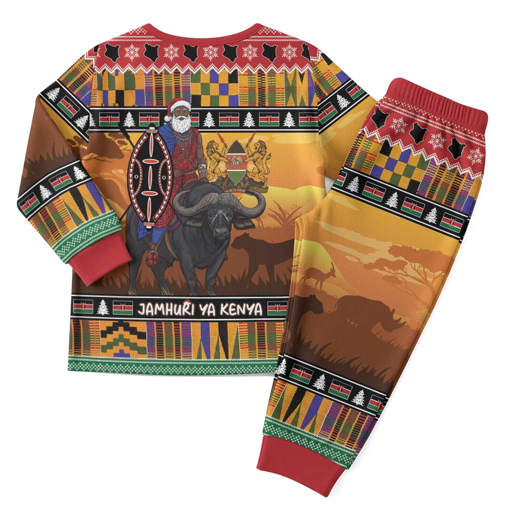 Kenya Safari Christmas Pajama Set Black Santa Riding Cape Buffalo - Heri ya Krismasi - Wonder Print Shop