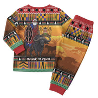 Kenya Safari Christmas Pajama Set Black Santa Riding Cape Buffalo - Heri ya Krismasi - Wonder Print Shop