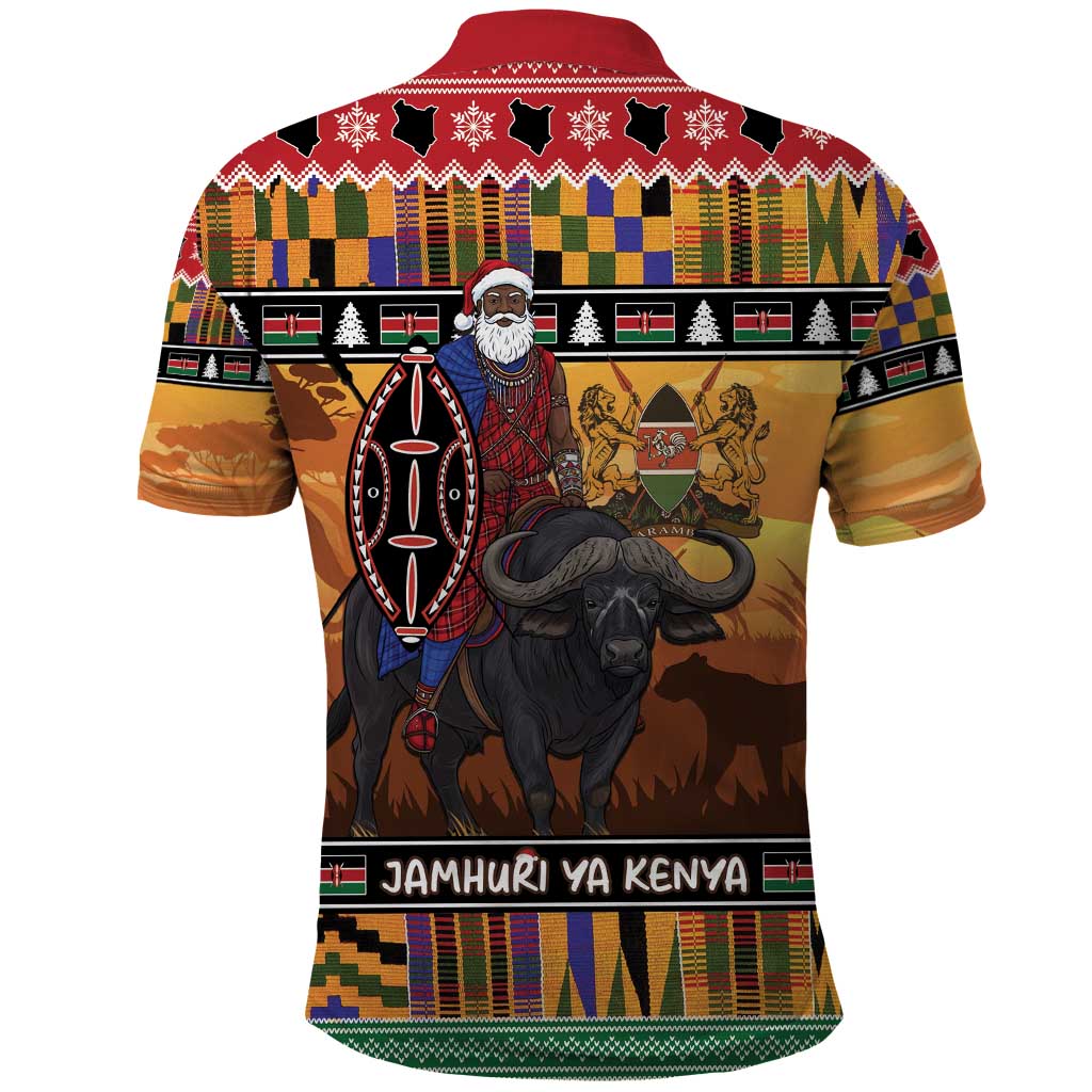 Kenya Safari Christmas Polo Shirt Black Santa Riding Cape Buffalo - Heri ya Krismasi - Wonder Print Shop