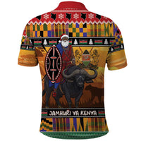 Kenya Safari Christmas Polo Shirt Black Santa Riding Cape Buffalo - Heri ya Krismasi - Wonder Print Shop