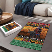 Kenya Safari Christmas Puzzle Black Santa Riding Cape Buffalo - Heri ya Krismasi - Wonder Print Shop