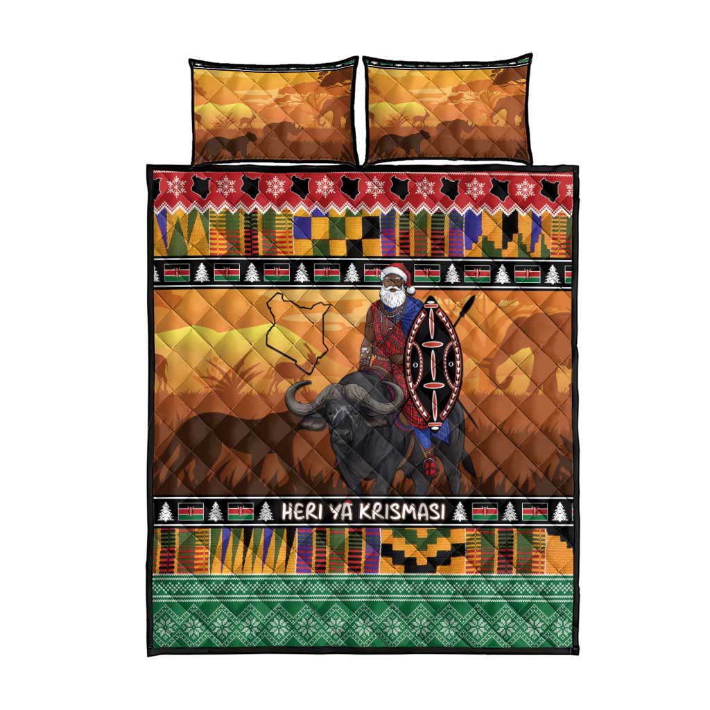 Kenya Safari Christmas Quilt Bed Set Black Santa Riding Cape Buffalo - Heri ya Krismasi - Wonder Print Shop