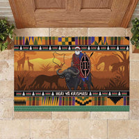 Kenya Safari Christmas Rubber Doormat Black Santa Riding Cape Buffalo - Heri ya Krismasi - Wonder Print Shop