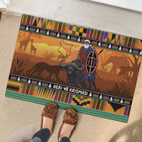 Kenya Safari Christmas Rubber Doormat Black Santa Riding Cape Buffalo - Heri ya Krismasi - Wonder Print Shop