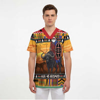 Kenya Safari Christmas Scrub Top Black Santa Riding Cape Buffalo - Heri ya Krismasi - Wonder Print Shop