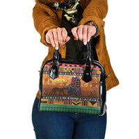 Kenya Safari Christmas Shoulder Handbag Black Santa Riding Cape Buffalo - Heri ya Krismasi - Wonder Print Shop