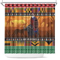 Kenya Safari Christmas Shower Curtain Black Santa Riding Cape Buffalo - Heri ya Krismasi - Wonder Print Shop