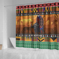 Kenya Safari Christmas Shower Curtain Black Santa Riding Cape Buffalo - Heri ya Krismasi - Wonder Print Shop