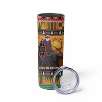Kenya Safari Christmas Skinny Tumbler Black Santa Riding Cape Buffalo - Heri ya Krismasi - Wonder Print Shop