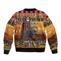 Kenya Safari Christmas Sleeve Zip Bomber Jacket Black Santa Riding Cape Buffalo - Heri ya Krismasi - Wonder Print Shop