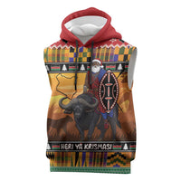 Kenya Safari Christmas Sleeveless Hoodie Black Santa Riding Cape Buffalo - Heri ya Krismasi - Wonder Print Shop