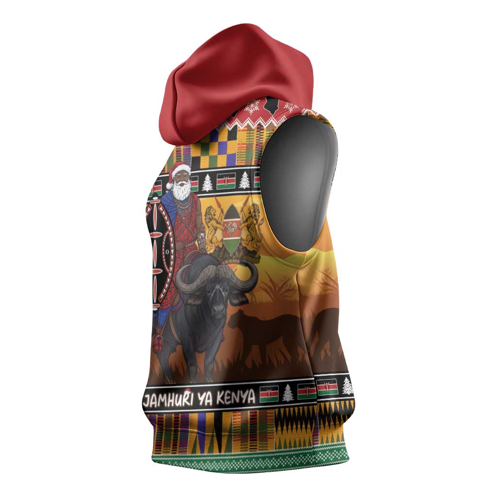 Kenya Safari Christmas Sleeveless Hoodie Black Santa Riding Cape Buffalo - Heri ya Krismasi - Wonder Print Shop