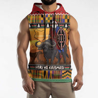 Kenya Safari Christmas Sleeveless Hoodie Black Santa Riding Cape Buffalo - Heri ya Krismasi - Wonder Print Shop