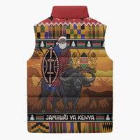 Kenya Safari Christmas Sleeveless Puffer Jacket Black Santa Riding Cape Buffalo - Heri ya Krismasi - Wonder Print Shop