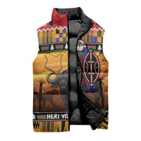 Kenya Safari Christmas Sleeveless Puffer Jacket Black Santa Riding Cape Buffalo - Heri ya Krismasi - Wonder Print Shop