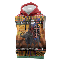 Kenya Safari Christmas Sleeveless Zip Hoodie Black Santa Riding Cape Buffalo - Heri ya Krismasi - Wonder Print Shop