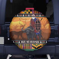 Kenya Safari Christmas Spare Tire Cover Black Santa Riding Cape Buffalo - Heri ya Krismasi - Wonder Print Shop