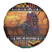 Kenya Safari Christmas Spare Tire Cover Black Santa Riding Cape Buffalo - Heri ya Krismasi - Wonder Print Shop