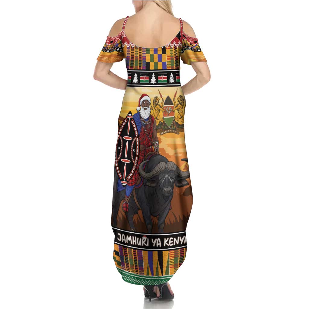 Kenya Safari Christmas Summer Maxi Dress Black Santa Riding Cape Buffalo - Heri ya Krismasi - Wonder Print Shop