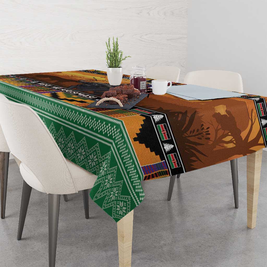 Kenya Safari Christmas Tablecloth Black Santa Riding Cape Buffalo - Heri ya Krismasi - Wonder Print Shop